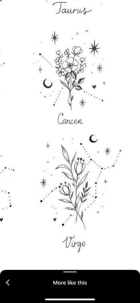 Larkspur Constellation Tattoo, Virgo Star Sign Tattoo, Virgo Sign Tattoo, Tiger Lily Tattoos, Larkspur Tattoo, Virgo Constellation Tattoo, Horoscope Tattoos, Sign Tattoo, Virgo Tattoo