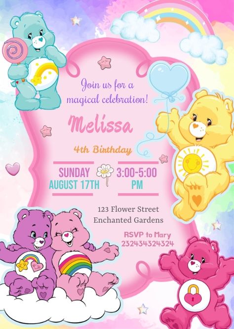 Care Bears Birthday Invitations, Build A Bear Invitations, Care Bear Gender Reveal Invitations, Care Bears Party Invitation, Care Bears Birthday Party Invitations, Care Bear Party Invitations, Carebear Invitation Template, Care Bear Party Theme, Care Bear Invitations Template