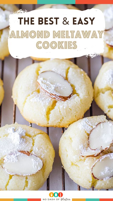 These Easy Almond Meltaway Cookies are soft, buttery, and melt in your mouth with a perfect almond glaze. Ready in just 20 minutes, they’re the ideal quick dessert for any gathering. Whether it’s for holidays, parties, or just a sweet treat, these cookies will be a hit! Save this recipe now and give them a try! Almond Slice Cookies, Buttery Almond Cookies, Almond Meltaway Cookies Recipe, Almond Macaroon Cookies, Crispy Almond Cookies, Almond Paste Desserts, Recipe Using Almond Butter, Almond Cookies Recipes, Almond Dessert Recipes