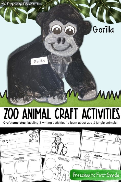 Zoo Animal Crafts & Activities for Kids (Gorilla Craft) | Jungle Animals Gorilla Crafts For Kids, Gorilla Craft Preschool, Jungle Animal Activities, Preschool Rainforest, Zoo Activities Preschool, Zoo Animal Activities, Jungle Animal Crafts, Gorilla Craft, Rainforest Activities