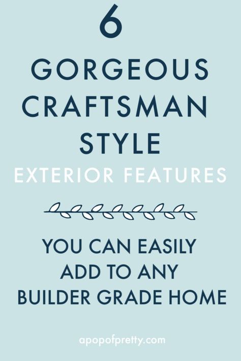 Find out which six (6) craftsman home exterior cosmetic features you can add to any typical, builder-grade suburban home to create gorgeous curb appeal, like shakes, gable trim, and a craftsman door with dentil shelf. Make any exterior renovation or upgrade worth the investment with these beautiful craftsman home exterior ideas. Craftsman Curb Appeal, Craftsman House Colors, Craftsman Exterior Door, Craftsman Bungalow Exterior, Home Exterior Ideas, Craftsman Home Exterior, Craftsman Style Exterior, Craftsman Remodel, Craftsman Style Doors