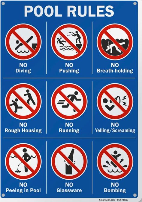 Swimming Pool Rules, Pool Rules Sign, Gum Chewing, Stock Pools, Swimming Pool Signs, Metal Pool, Swimming Pool Safety, Diving Pool, Pool Rules