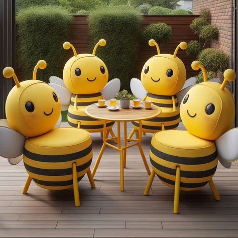 Transform Your Backyard with a Bee Shape Outdoor Patio Diy Furniture Covers, Bee Decorations, Diy Kids Playground, Unique Chairs Design, Vintage Coffee Shops, Unique Outdoor Spaces, Kindergarten Decorations, Backyard Bee, Garden Wall Designs