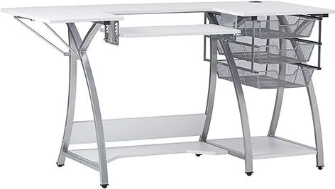 Amazon.com: Sew Ready Pro Stitch Sewing Machine Table - 56.75" W x 23.75" D White Hobby and Sewing Machine Table with Storage Shelf and 3 Storage Drawers - Can Also Be Used as Computer Desk Mesh Drawers, Sewing Craft Table, Craft Tables With Storage, Hobby Table, Sewing Hobby, Sewing Machine Tables, Sewing Machine Table, Stitch Sewing, Sewing Cabinet