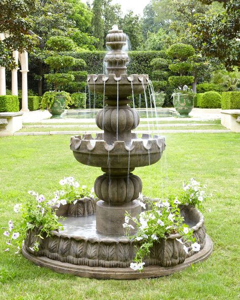 Find Fiberglass Water Fountains. Water fountains are made of stone are incredibly heavy. If you don't want to hurt yourself placing or relocating your water fountain when might we suggest a fiberglass water fountain instead. The fiberglass is overlaid a skeleton within and then painted to look like stone, only d… Yard Fountain, Fountains Backyard, Stone Fountains, Water Fountains Outdoor, Outdoor Fountain, Luxury Garden, Garden Fountain, Fountains Outdoor, Garden Fountains