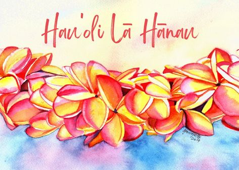 Plumeria Painting, Plumeria Watercolor, Plumeria Art, Hawaiian Painting, Hawaii Birthday, Plumeria Lei, Hawaii Painting, Hawaiian Decor, Hawaiian Art