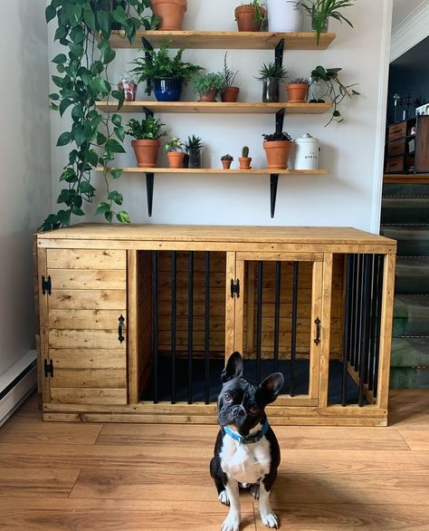 Pet Cage Furniture, Dogs Cage Ideas Indoor, Diy Dog Crate With Storage, Dog Cage Decoration Ideas, Dog Cage Ideas, Diy Dog Furniture, Diy Dog Cage, Dog Cage Furniture, Pet Crate Furniture