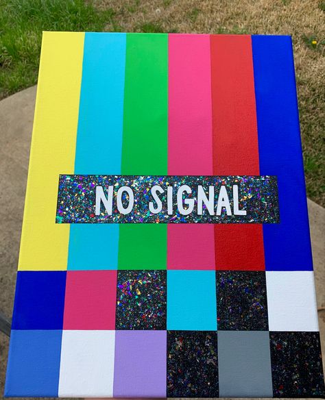 No Signal Painting Canvas, No Signal Drawing, Spray Paint Art Roblox Easy, Please Stand By, Please Stand By Painting, Easy Asthetic Paintings, No Signal Painting, Things To Draw On Canvas, 2000s Painting