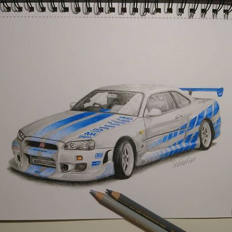 Fast And Furious Aesthetic, Gtr Drawing, Draw Cars, Skyline Drawing, Nissan Gtr R34, The Fast And The Furious, Gtr Car, Skyline Gtr R34, Fast And The Furious