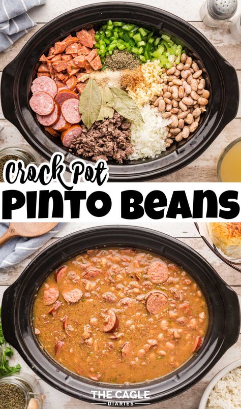 Roast With Pinto Beans Crock Pot, Lima Beans Crockpot Recipes, Beans In Crockpot Pinto, Pressure Cooker Beans Pinto, Poor Dinner Recipes, Pressure Cooker Pinto Beans Recipes, Beans Slow Cooker Recipes, Slow Cooker Beans And Sausage, Pork Beans And Rice