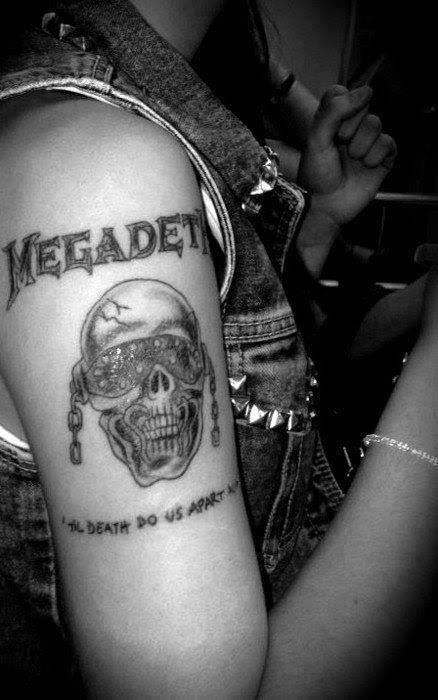 Tatting, Music Tattoos, Megadeth Tattoo, Deftones Tattoo, Vic Rattlehead, Writing Tattoos, Metal Tattoo, Tattoo Images, Skull Tattoo