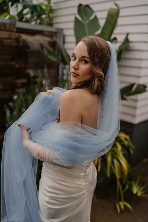 Coloured Veil, Blue Wedding Veil, Blue Modern Wedding, Bachelorette Party Veils, Color Veil, Blue Veil, Long Veil Wedding, Short Veil, Light Blue Wedding