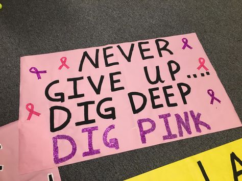 Volleyball pink game poster Pink Out Gym Decorations, Dig Pink Poster Ideas Volleyball, Pink Night Volleyball Posters, High School Pink Out, Pink Out Game Posters Volleyball, Pink Out Signs Volleyball, Football Pink Out Ideas, Senior Volleyball Posters Ideas, School Spirit Posters Volleyball