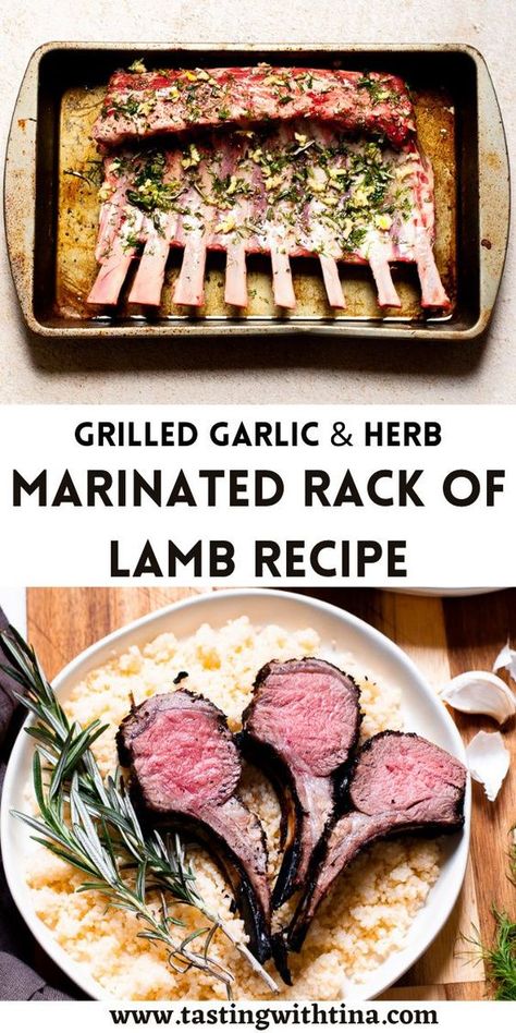 Making a rack of lamb is easier than you think. This easy grilled garlic and herb marinated rack of lamb recipe will be a hit with your whole family! Grilled Lamb Recipes, Lamb Rack Recipe, Lamb Rack, Bbq Lamb, Grilled Garlic, Lamb Dinner, Marinated Lamb, Lamb Chop Recipes, Lamb Recipe