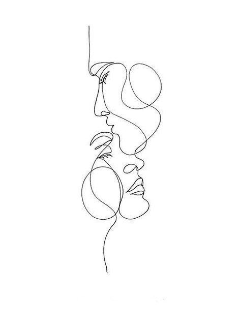 Couple Silhouette Tattoo, Two People Hugging Tattoo, Face Sillouhette Tattoo, Simple Line Art Tattoo Ideas, Faces Tattoo Minimalist, Intertwined Tattoo Ideas, Fine Line Face Drawing, Faces Line Tattoo, Line People Tattoo