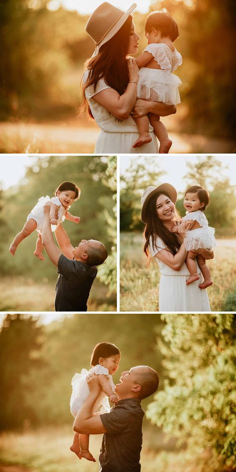 Golden hour family session 1st Birthday Photoshoot Poses, 1st Birthday Shoot Outdoor, Family Picture With One Year Old, Two Year Old Photo Shoot Ideas, 1st Birthday Photos Outdoor, Family Photo One Year Old, 1 Year Birthday Photoshoot With Parents, Family Photoshoot With 1 Year Baby, Outdoor 1 Year Photoshoot