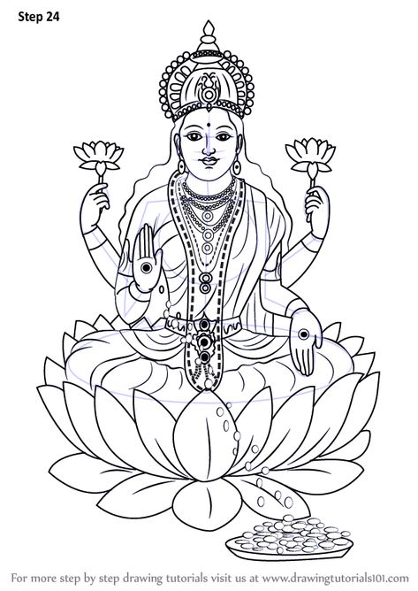 Learn How to Draw Lakshmi Mata (Hinduism) Step by Step : Drawing Tutorials Jali Designs, Lakshmi Mata, Diwali Drawing, Ganesha Drawing, Goddess Saraswati, Pencil Drawing Images, Indian God, Hindu Goddess, Goddess Artwork