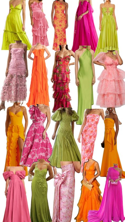 Sunset Bridesmaid Dresses, Formal Wedding Guest Attire, Party Dress Codes, Bright Wedding Colors, Formal Wedding Guests, Bright Wedding, Theme Dress, Guest Attire, Bridesmaid Dress Colors