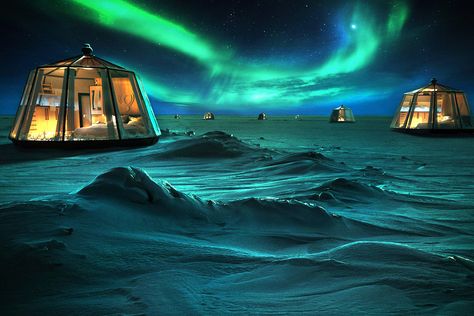 North Pole Igloos Hotel is something you need in your life's to-do list. Not many places can offer you the perfect and unique experience when traveling. Igloo Hotel, Northern Lights Viewing, Heli Skiing, Pole Nord, Canada Images, See The Northern Lights, The North Pole, Arctic Circle, The Night Sky