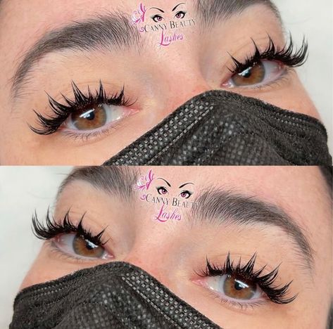 Lash Extensions Spiked Style, Anime Style Eyelash Extensions, Eyelashes Anime Style, Canny Beauty Lashes, Kawaii Lash Extensions, Anime Style Lashes, 6d Anime Lashes, Anime Eyelashes Extensions, Wispy Anime Lash Extensions