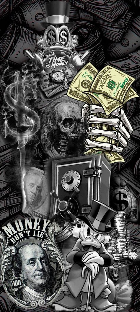 Money Art Wallpaper, Gangsta Wallpaper Iphone, Black Money Wallpaper, Dark Money Wallpaper, Time Is Money Wallpaper, Gangsta Wallpaper, Money Collage, Money Design Art, Dollars Money Wallpaper