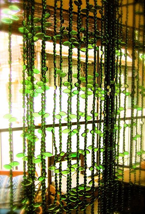 Boho Decorations, Wine Leaves, Emerald Green Inspiration, Bead Curtain, Door Beads, Rain Chains, Beaded Curtain, Repurposed Art, Burlap Curtains