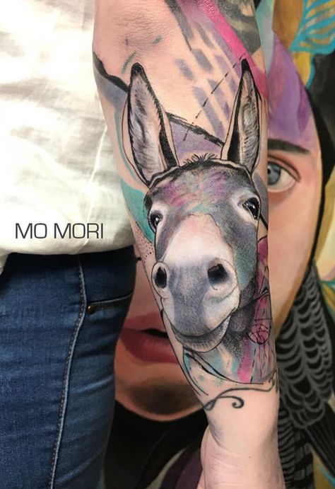 Cute Donkey Tattoo, Donkey Tattoo Ideas, Mule Tattoo, Donkey Tattoo, Donkey Pics, Sheep Tattoo, Sunflower Tattoos, Memorial Tattoo, Sunflower Tattoo