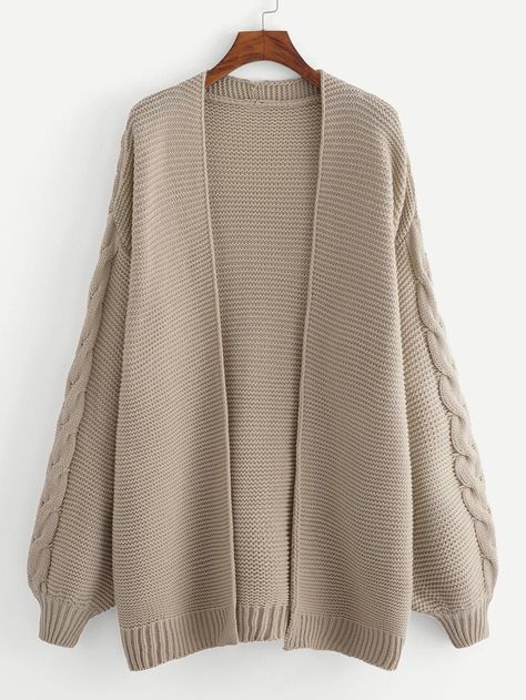 Free Returns ✓ Free Shipping On Orders $49+ ✓. Blouson Sleeve Open Front Longline Cardigan- Cardigans at SHEIN. Crochet Cardigan Outfit, Winter Cardigan Outfit, Cardigan Fall Outfit, Chunky Cable Knit Cardigan, Plus Size Pullover, Cardigan Outfit, Cable Knit Sweater Cardigan, Gilet Long, Longline Cardigan