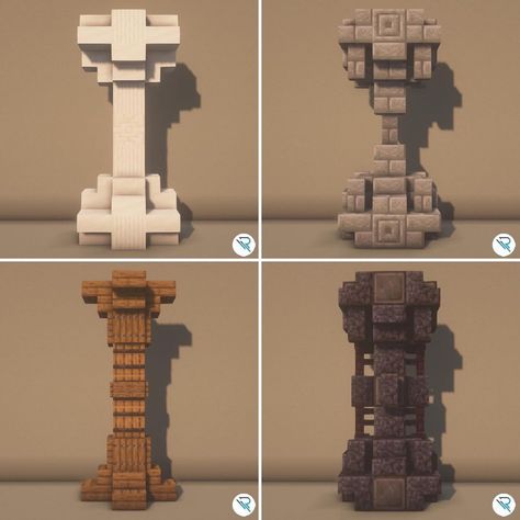 Pillars In Minecraft, Pillar Designs Minecraft, Pillars Minecraft Ideas, Minecraft Stone Pillars, Mincraft Pillar, Minecraft Castle Pillar, Quartz Pillar Minecraft, Pillar Ideas Minecraft, Statue Design Minecraft