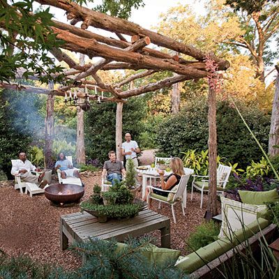 enjoying the natural timbers...and a candle chandelier isn't so bad either... Rustic Pergola, Cedar Posts, Cedar Pergola, Pergola Garden, Pergola Design, Cottage Garden Design, Garden Area, Cedar Trees, Pergola Kits