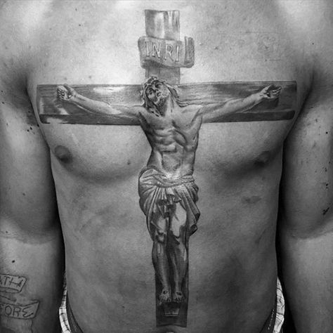 40 Jesus Chest Tattoo Designs For Men - Chris Ink Ideas Tattoo Ideas For Men Cross, Jesus Chest Tattoo, Chest Tattoo Designs For Men, The Cross Tattoo, Full Chest Tattoos, Poseidon Tattoo, Tattoos Arm, Cross Tattoo For Men, Cross Tattoo Designs