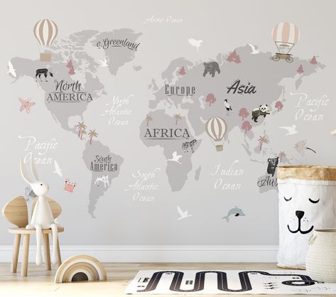 Continental and Ocean Names Animals World Map Wallpaper Self Adhesive Peel and Stick Wall Sticker Wall Decoration Removable Materials; Peel and Stick Vinyl or Non-Woven Embossed removable Wallpaper FEATURES: Wallpaper; * High Quality Non-Woven Embossed Matt Wallpaper * High Washability, UV Rays Resistant * Easy for use and application * Easy removable * Applicable with glue * Weight : 250 gr/m2 Pell and Stick; * Environment friendly and waterproof. * Easy to install and cut * Can be installed on Pink Baby Room Decor, World Map Background, Ocean Names, Wallpaper Kids Room, Gold Abstract Wallpaper, Matt Wallpaper, Kids World Map, Kids Room Murals, World Map Wallpaper