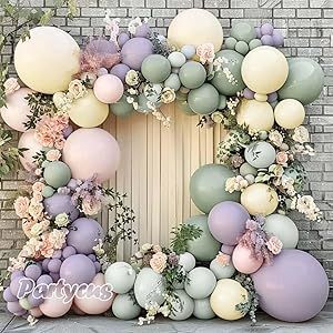 Dusty Green Purple Pink Balloon Garland Double Stuffed Lavender Mist Green Ivory Blush Balloon Pastel Light Green Lilac Balloon Arch Kit for Baby Shower Birthday Wedding Wildflower Party Decoration Sage Green And Lavender Balloon Garland, Pastel Balloon Arch With Flowers, Green And Purple Birthday Decorations, Lavender And Green Baby Shower Ideas, Sage Green And Pink Baby Shower Ideas, Green And Purple Gender Reveal, Lilac Decorations Party, Lilac Birthday Decorations, Purple Baby Shower Ideas Decoration