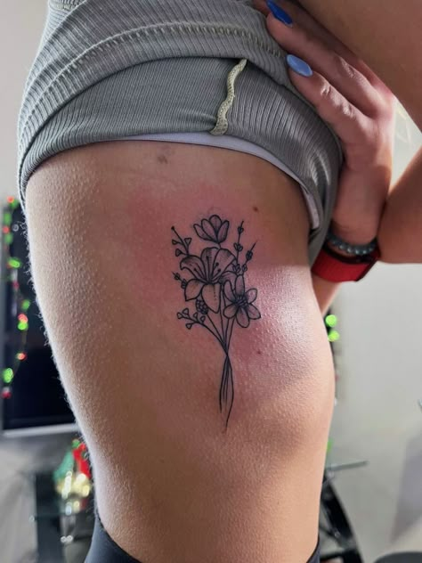 May Birth Flower Back Tattoo, Flower Tattoos Location, Flower Bouquet On Ribs Tattoo, Rib Flower Bouquet Tattoo, Rib Birth Flower Tattoo, Birth Flower Tattoos May, Bouquet Tattoo On Ribs, Birth Flower Tattoo Ribs, Birth Flower Rib Tattoo