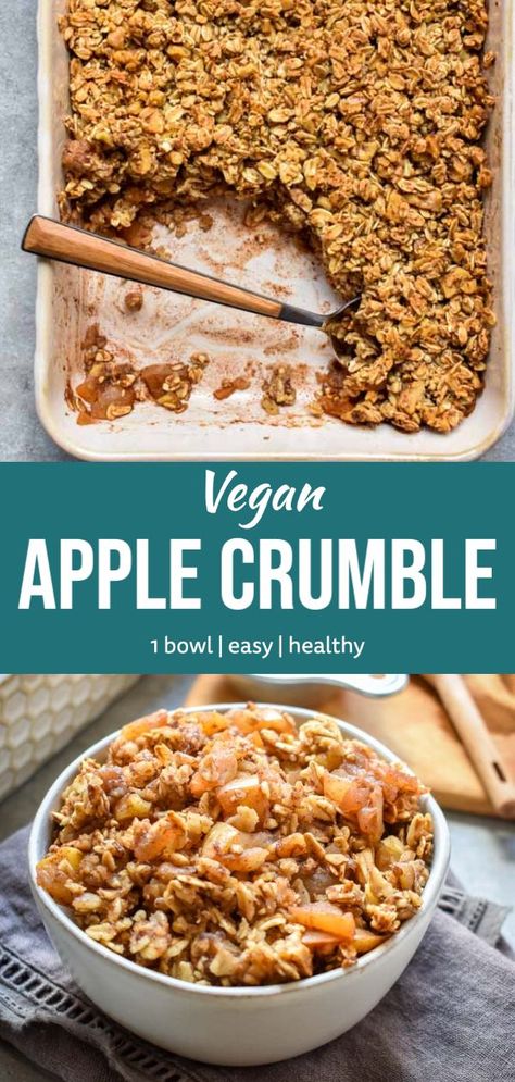 Vegan Apple Crumble, Vegan Fall Dessert, Crunchy Oatmeal, Vegan Crumble, Apple Crumble Recipe, Vegan Baking Recipes, Vegan Oatmeal, Oat Crumble, Vegan Apple