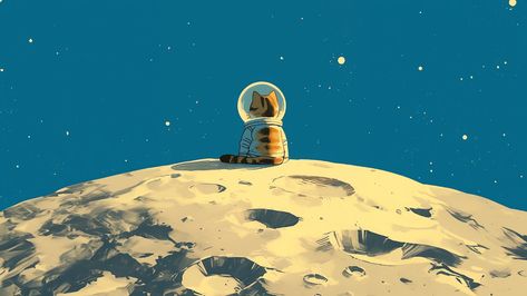 Contemplative Cat Astronaut on the Moon - Serene 4K Space Wallpaper - Heroscreen Wallpapers Moon Pc Wallpaper, 4k Space Wallpaper, Astronaut On The Moon, Cool Wallpapers 4k, Vintage Desktop Wallpapers, Pc Desktop Wallpaper, Desktop Wallpaper Macbook, Cat Astronaut, Chill Wallpaper