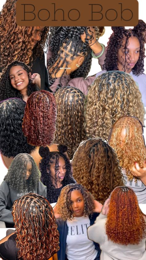 Boho Bob Braids with color Boho Bob, Braids With Color, Boho Braided Hairstyles, Braiding Hair Colors, Colored Box Braids, Beautiful Black Hair, Bob Braids, Box Braids Hairstyles For Black Women, Cute Braided Hairstyles