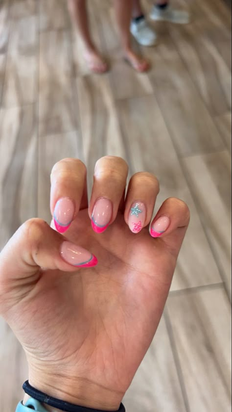 Nail Inspo Bday, Preppy Cute Nails, Cute Ocean Nails, Easy Vacation Nails, Noelle Kate Nails, Cruise Vacation Nails, Almond Nail Summer, Simple Gel X Nails Design, Easy Almond Nail Designs