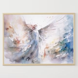 PrintiFineArt - Etsy Ukraine Christmas Angel Watercolor, Angel Watercolor Paintings, Christmas Angels Images, Heavenly Angels Art, Angel Watercolor, Watercolor Angel, Angel Posters, Angel Wall Art, Butterfly Art Painting