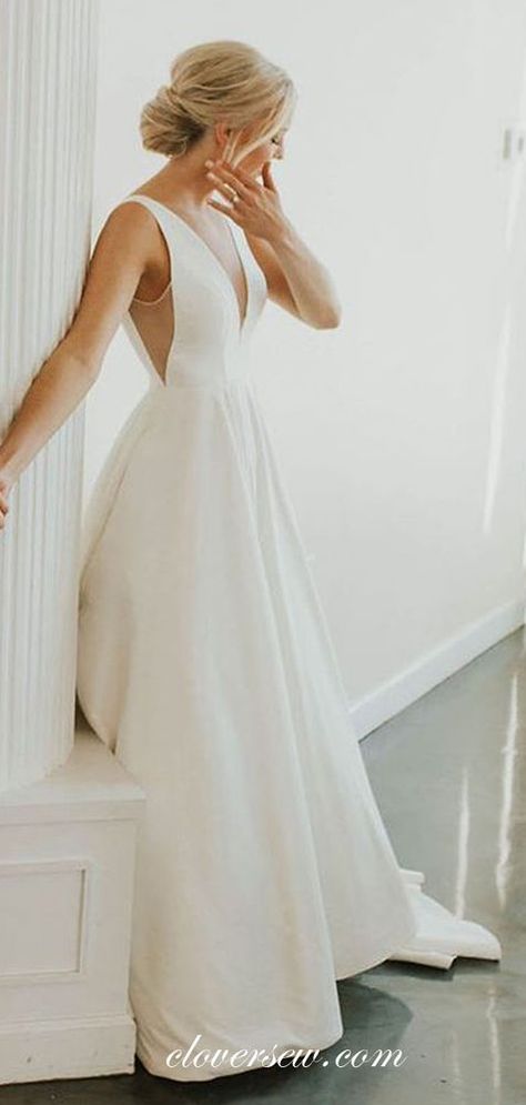 A Line Princess Wedding Dresses, Simple Elegant Wedding Dress, Satin Wedding Dresses, How To Dress For A Wedding, Weddings Dresses, Sheath Wedding Gown, Marriage Dress, Fairy Wedding Dress, Sleeved Wedding