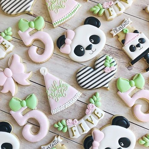 Panda cookies for birthday party  #pandacookies #pipingtechniques #cookiedecorating #cookie #cookies #cookies🍪#cookieswap #cookier Panda Birthday Party Decorations, Cookies For Birthday, Girly Cookies, Panda Birthday Cake, Panda Themed Party, Panda Cookies, Panda Baby Showers, Panda Cake, Panda Birthday Party