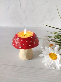 Simple Air Dry Clay Ideas, Clay Inspo, Mushroom Tea, Amanita Muscaria, Tanah Liat, Clay Diy Projects, Clay Crafts Air Dry, Tea Light Candle Holder, Mushroom Decor