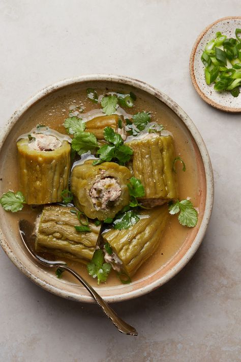 Vietnamese Pork Stuffed Bitter Melon Soup Canh Khổ Qua - Beyond Sweet and Savory Bitter Melon Recipes, Recipes Vietnamese, Prosciutto Appetizer, Lemongrass Pork, Coconut Caramel Sauce, Prosciutto Salad, Melon Soup, Melon Recipes, Cellophane Noodles