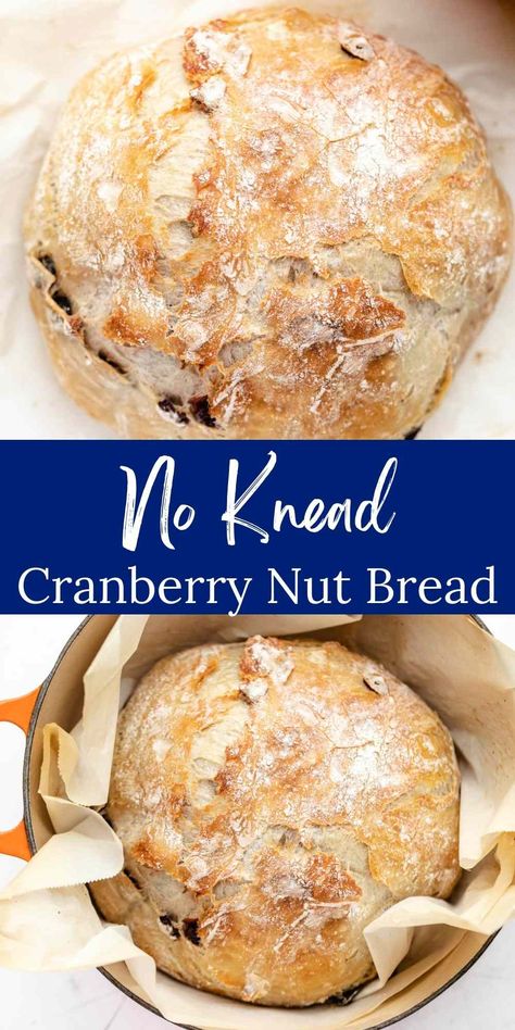 No Knead Cranberry Nut Bread - I Heart Eating Cranberry Nut No Knead Bread, Cranberry No Knead Bread, Best No Knead Bread Recipe, Homemade Dutch Oven Bread Recipes, No Knead Cranberry Honey Walnut Bread, Crusty Cranberry Nut No Knead Bread, No Knead Fruit Bread, Cranberry Quick Bread Recipes, Bread Recipes For Christmas