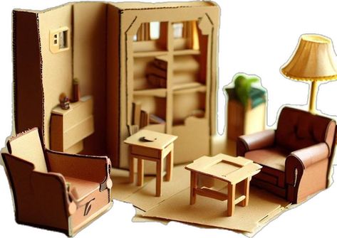 dollhouse furniture with cardboard Make Dollhouse Furniture, Cardboard Dollhouse, Dollhouse Supplies, Miniature Decor, Room Box Miniatures, Diy Barbie House, Dollhouse Miniature Tutorials, Doll Furniture Diy, Doll House Plans