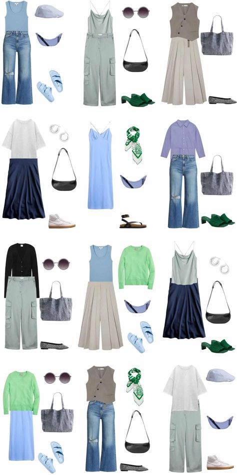 A 12 Piece Cool Palette Summer Capsule Wardrobe - livelovesara Light Summer Clothes, Color Analysis Summer, Cool Summer Palette, Light Summer Color Palette, Palette Summer, Colorful Summer Outfits, Summer/fall Outfits, Soft Summer Color Palette, Cool Palette