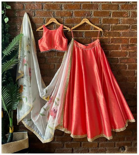 Buy Tomato Raw Silk Lehenga Set With Tassel Detailing Paired With Ivory Printed Dupatta, Any Your Choice Color Made to Orders Fully Customized Online in India - Etsy Indian Wedding Bridesmaids, Floral Dupatta, Haldi Wear, Silk Lehenga Choli, Raw Silk Lehenga, Wedding Dress Outfit, Lehenga Style, Printed Dupatta, Outfits Dress