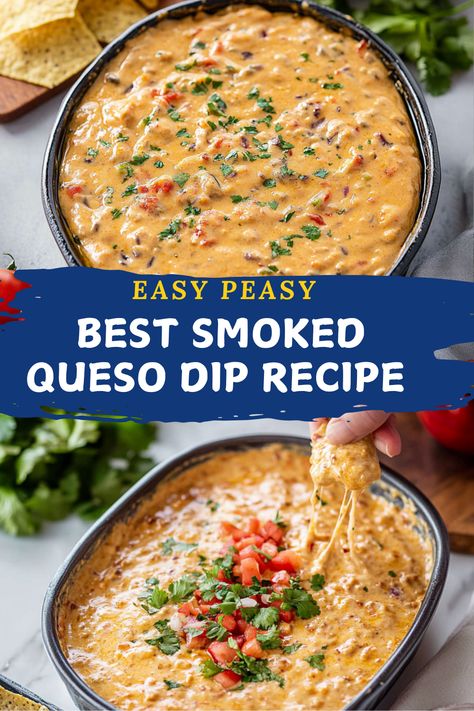 Elevate your gatherings with this best smoked queso dip recipe that guarantees to steal the show. This creamy, cheesy delight features a perfect blend of sharp cheddar, pepper jack, and cream cheese, infused with smoky flavors. Ideal for game days, potlucks, or casual get-togethers, this dip pairs beautifully with tortilla chips, fresh veggies, or grilled meats. Impress your guests and watch them come back for more with this easy-to-follow recipe that is sure to become a party favorite! Meaty Queso Dip, Best Cheese Dip Ever, Super Bowl Queso Dip, Smoker Cheese Dip Recipes, Hatch Queso Dip Buffalo Wild Wings, Queso Dip Smoker, Brisket Cheese Dip, Smoked Queso Dip Oven, Smoked Queso Dip On Grill