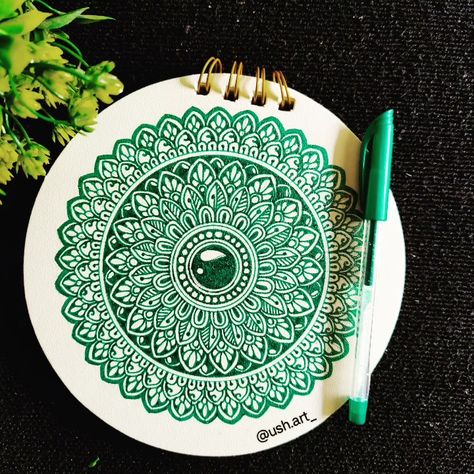 Easy mandala. Green mandala. Easy pattern mandala. Beginner mandala.