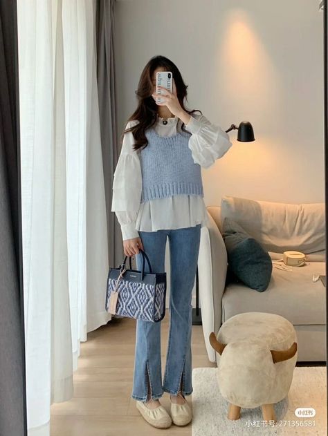 Korean Casual Outfits, All Jeans, Casual Day Outfits, Korean Fashion Dress, Classy Fashion, Korean Fashion Trends, Easy Trendy Outfits, Fashion Attire, Fashion Designs